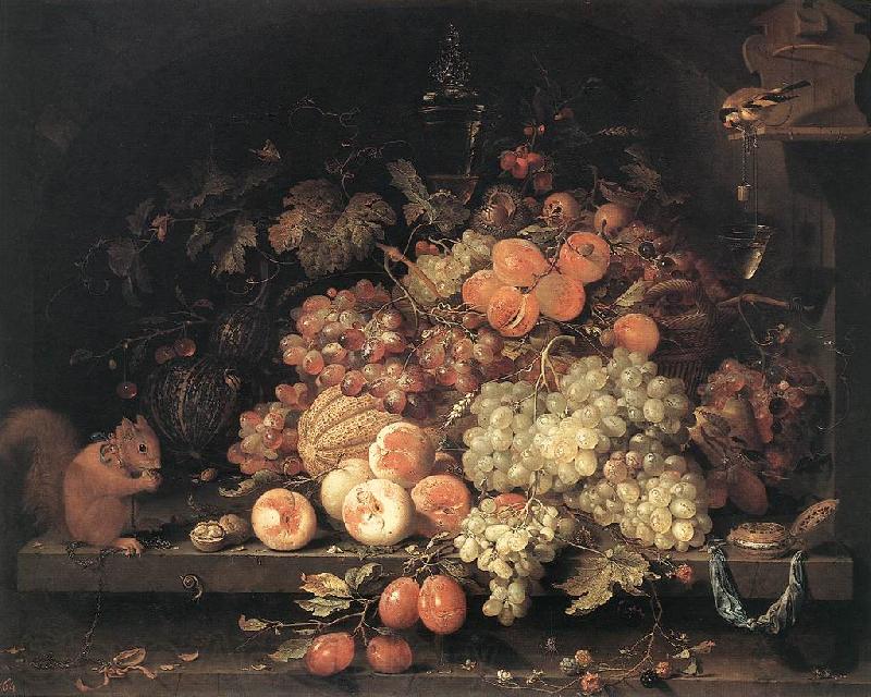 MIGNON, Abraham Fruit Still-Life with Squirrel and Goldfinch g